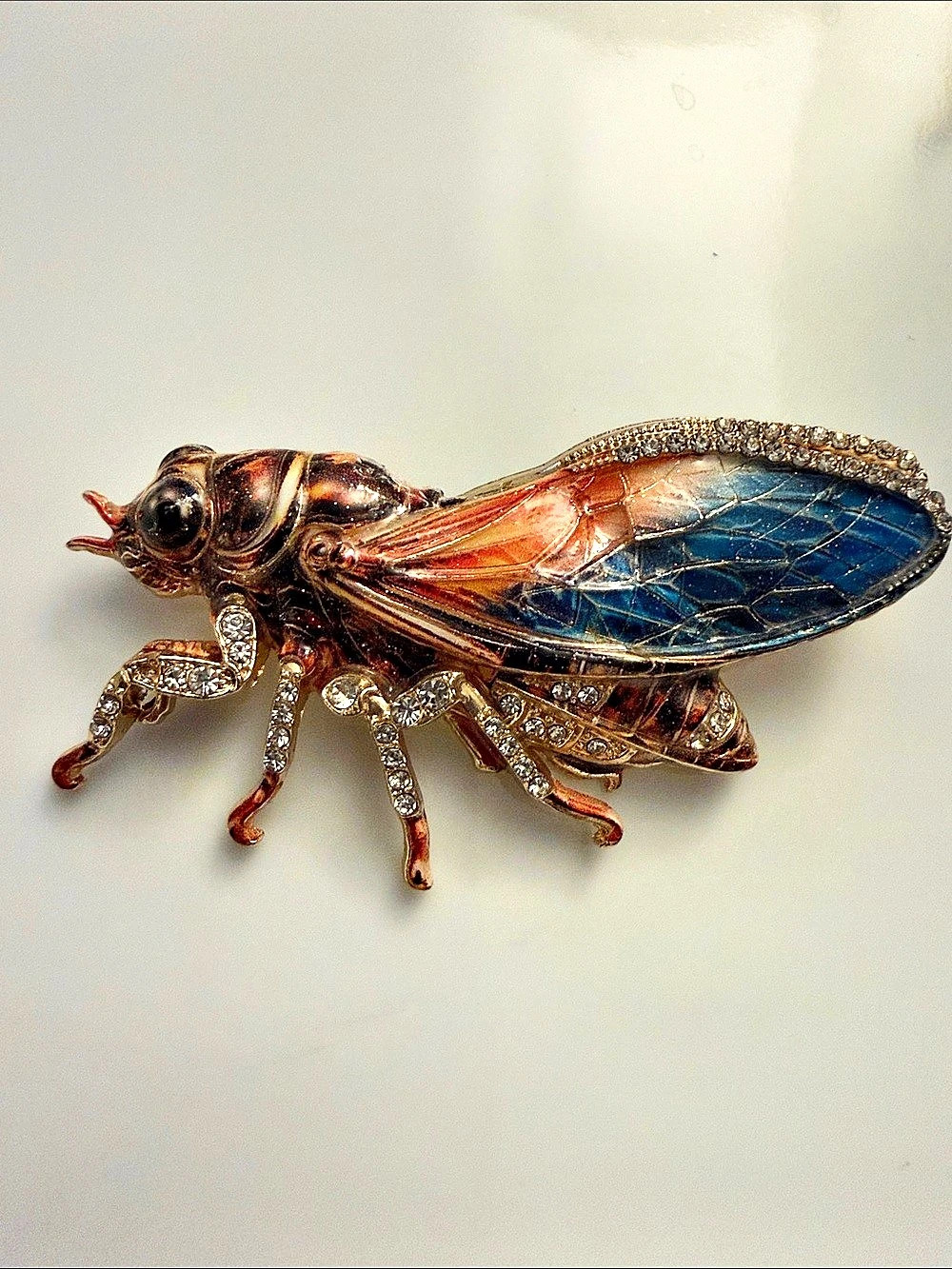Cicada Brooch in Blue, Brown & Coral Women’s Jewelry